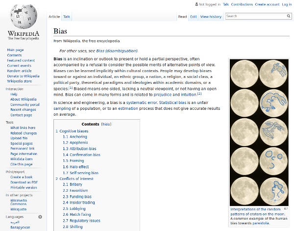 Screenshot of the Wikipedia page on bias