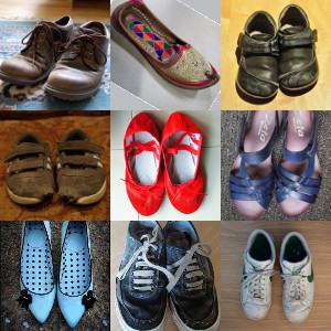 collage of nine worned pair of shoes